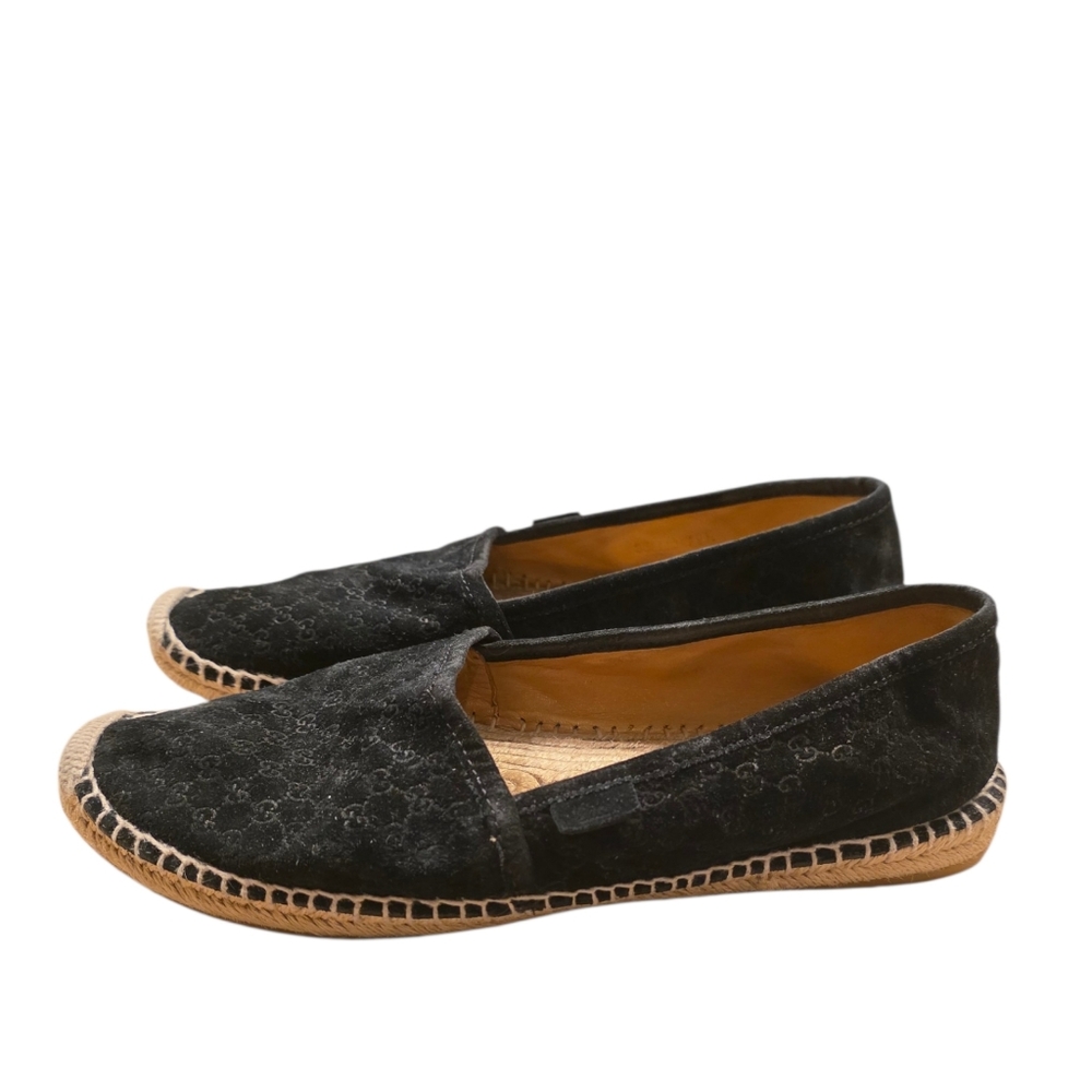 Gucci Monogram Espadrilles Flats Black GG Suede Microguccissima Size EU 39.5 - Picture 3 of 11